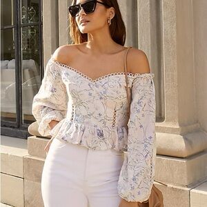 Express Floral Off The Shoulder Corset Peplum Top
